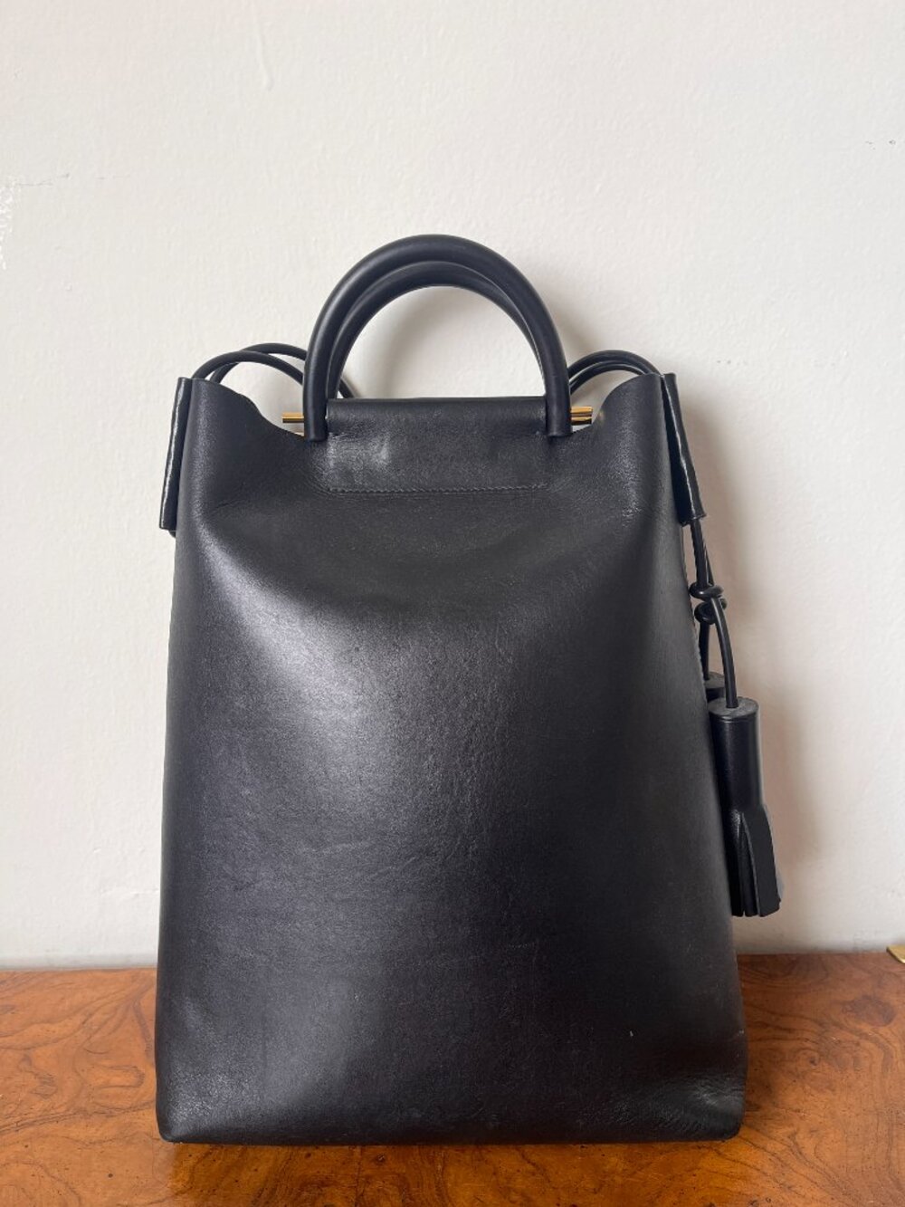 Building Block Business Tote Bag Black Leather Structured Work Laptop Bag - Picture 3 of 6